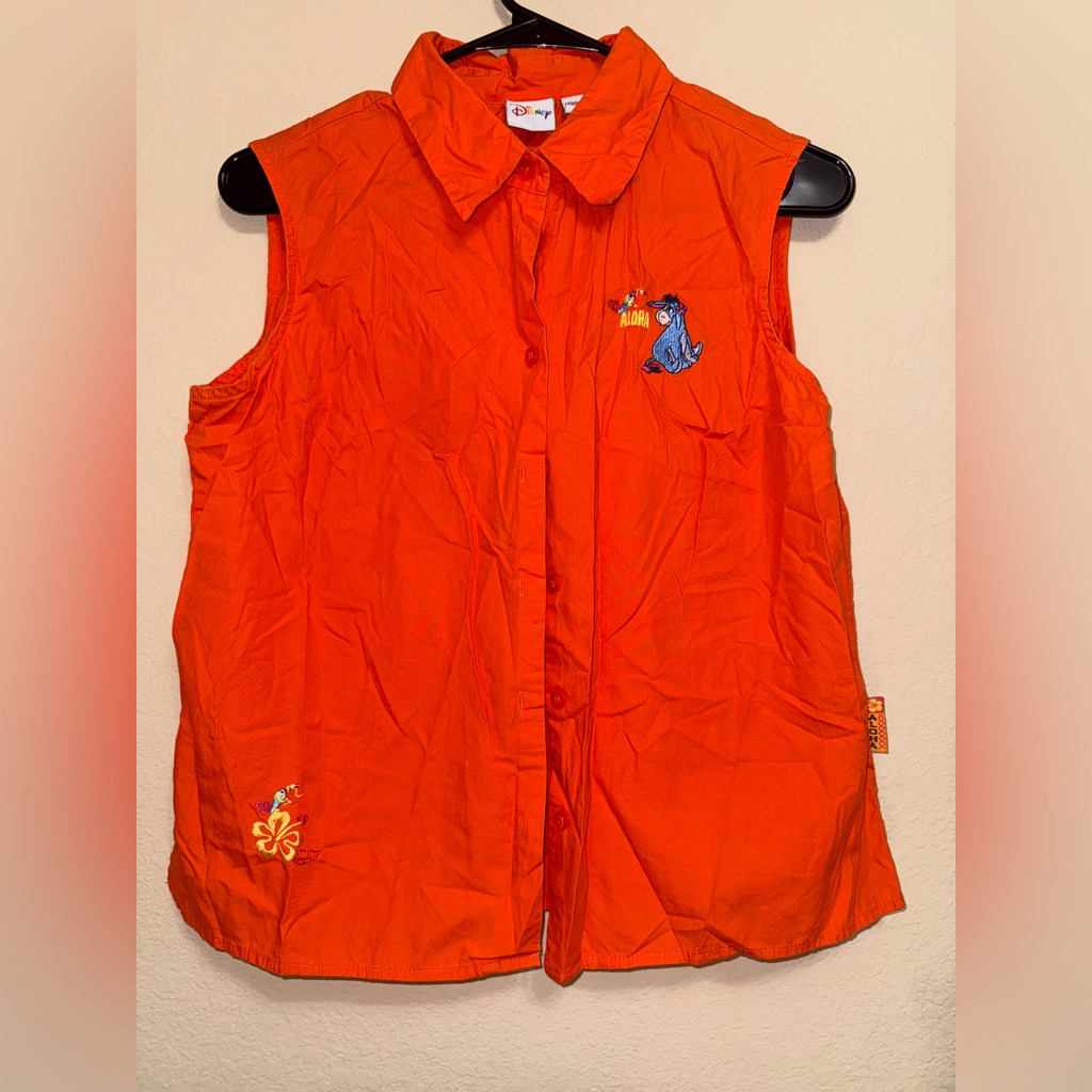 Disney Orange Button Down Vintage Shirt With Embroidered Details Sz M